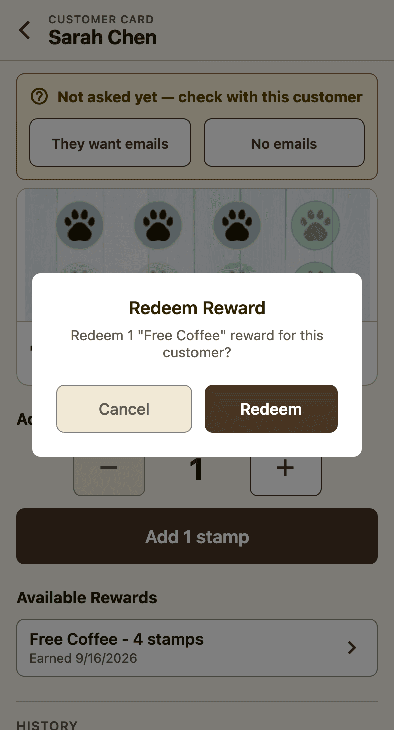 The Redeem Reward confirmation dialog